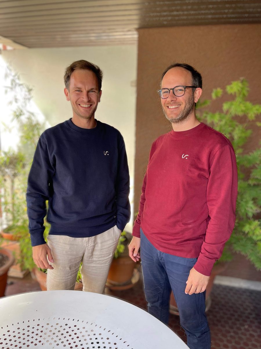 Giovan-Sandji and Shan Bréham Dalmas de Lapérouse, Vanikora's two co-founders, on a plant-filled terrace.